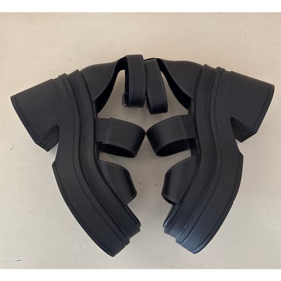 Windsor Smith Black Leather Heels Platform Open Toe Sandals Buckle Women Size 8 - Picture 11 of 13